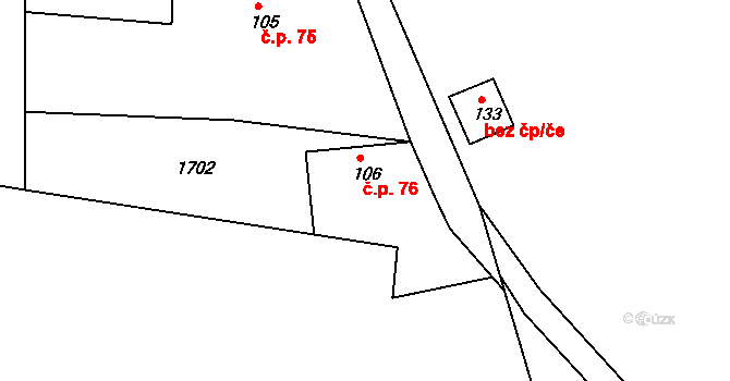 Křečovice 76 na parcele st. 106 v KÚ Křečovice u Neveklova, Katastrální mapa