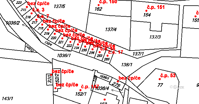 Puklice 16 na parcele st. 283 v KÚ Puklice, Katastrální mapa