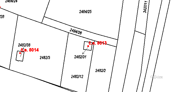 Pelhřimov 5013 na parcele st. 2482/31 v KÚ Pelhřimov, Katastrální mapa