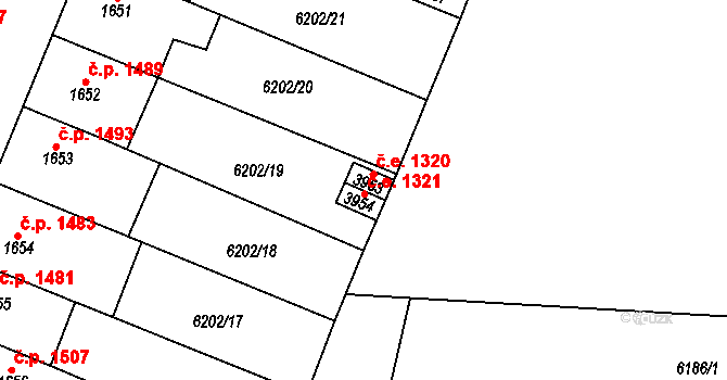 Žatec 1321 na parcele st. 3954 v KÚ Žatec, Katastrální mapa