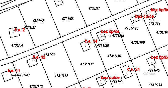 Pražské Předměstí 14, Vysoké Mýto na parcele st. 4731/36 v KÚ Vysoké Mýto, Katastrální mapa
