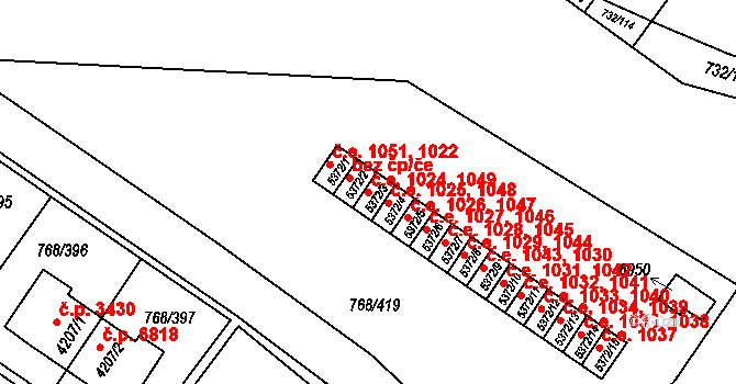 Zlín 1024,1049 na parcele st. 5372/3 v KÚ Zlín, Katastrální mapa