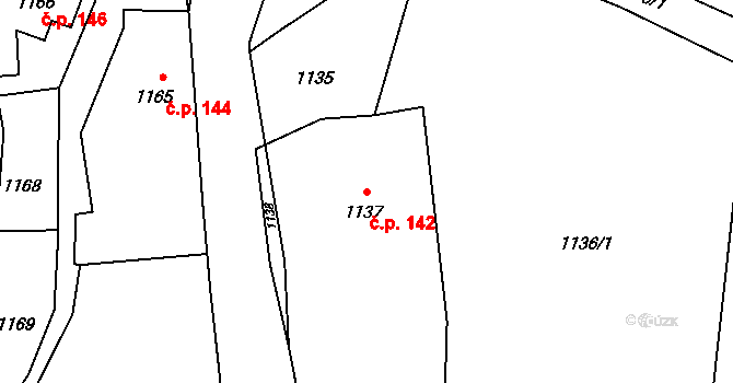 Měřín 142 na parcele st. 1137 v KÚ Měřín, Katastrální mapa
