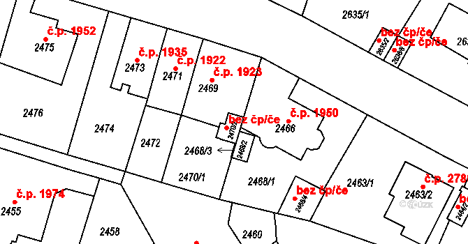 Teplice 39140156 na parcele st. 2470/2 v KÚ Teplice, Katastrální mapa