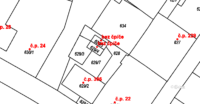 Dolní Rychnov 43195156 na parcele st. 629/4 v KÚ Dolní Rychnov, Katastrální mapa