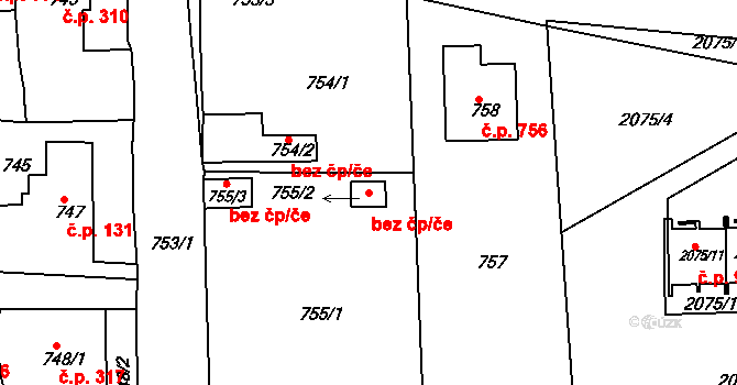 Třemošná 45753156 na parcele st. 755/2 v KÚ Třemošná, Katastrální mapa