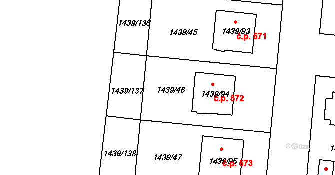 Březnice 48837156 na parcele st. 1439/46 v KÚ Březnice, Katastrální mapa