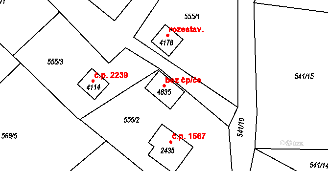 Rožnov pod Radhoštěm 49352156 na parcele st. 4835 v KÚ Rožnov pod Radhoštěm, Katastrální mapa