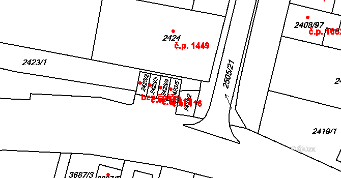 Kunovice 116 na parcele st. 2423/5 v KÚ Kunovice u Uherského Hradiště, Katastrální mapa