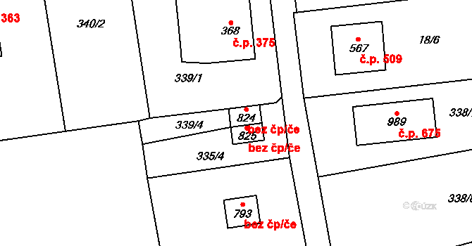 Lysice 49595156 na parcele st. 824 v KÚ Lysice, Katastrální mapa