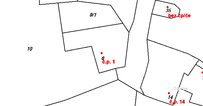 Milá 1, Bečov na parcele st. 6 v KÚ Milá, Katastrální mapa