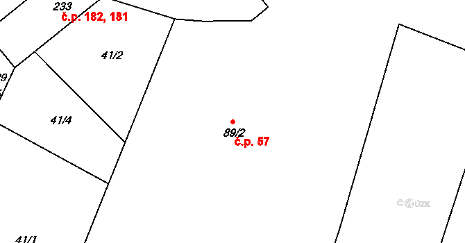Prachovice 57 na parcele st. 89/2 v KÚ Prachovice, Katastrální mapa