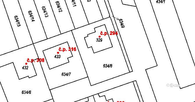 Hrochův Týnec 294 na parcele st. 329 v KÚ Hrochův Týnec, Katastrální mapa