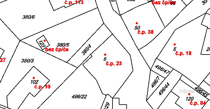 Trpišov 23, Slatiňany na parcele st. 6 v KÚ Trpišov, Katastrální mapa
