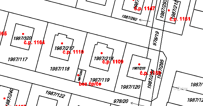 Nýřany 1109 na parcele st. 1987/218 v KÚ Nýřany, Katastrální mapa
