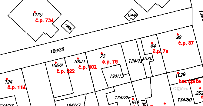 Lobeček 79, Kralupy nad Vltavou na parcele st. 73 v KÚ Lobeček, Katastrální mapa