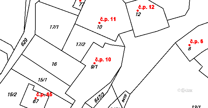 Chmelná 10, Sušice na parcele st. 9/1 v KÚ Velká Chmelná, Katastrální mapa