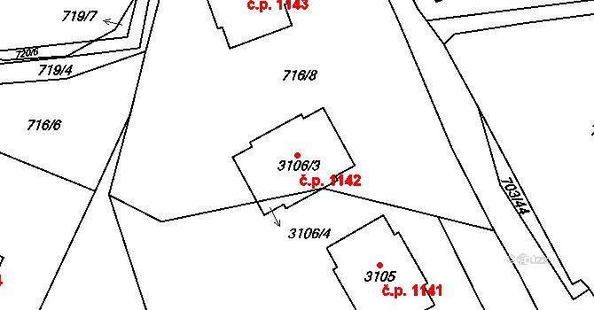 Sušice II 1142, Sušice na parcele st. 3106/3 v KÚ Sušice nad Otavou, Katastrální mapa