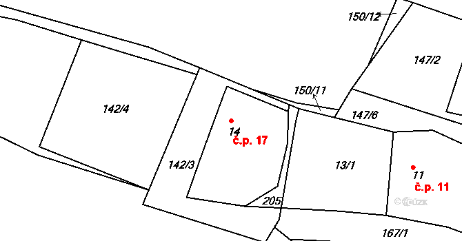 Chrástov 17, Všeruby na parcele st. 14 v KÚ Chrástov, Katastrální mapa