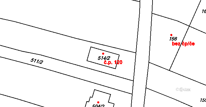 Klečůvka 120, Zlín na parcele st. 514/2 v KÚ Klečůvka, Katastrální mapa