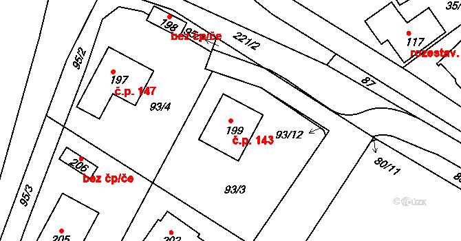 Sedlec 143 na parcele st. 199 v KÚ Sedlec u Líbeznic, Katastrální mapa