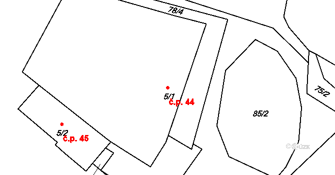 Bujanov 44 na parcele st. 5/1 v KÚ Suchdol u Bujanova, Katastrální mapa