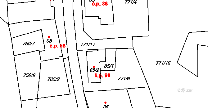 Světlický Dvůr 90, Humpolec na parcele st. 85/2 v KÚ Světlice, Katastrální mapa
