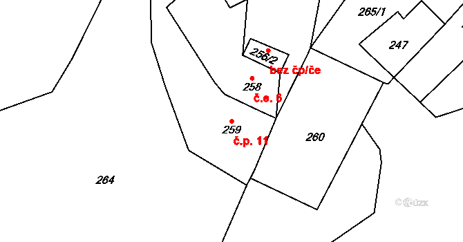 Čeřeniště 11, Malečov na parcele st. 259 v KÚ Čeřeniště, Katastrální mapa