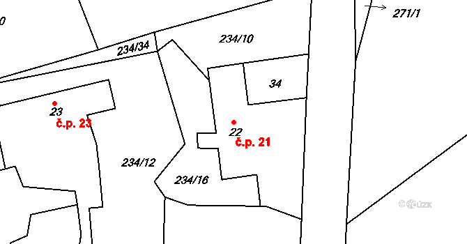 Horní Dlužiny 21, Světlá nad Sázavou na parcele st. 22 v KÚ Horní Dlužiny, Katastrální mapa