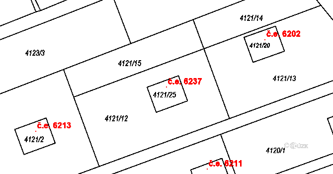 Znojmo 6237 na parcele st. 4121/25 v KÚ Znojmo-město, Katastrální mapa