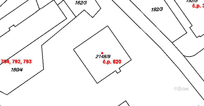 Dobruška 820 na parcele st. 2148/9 v KÚ Dobruška, Katastrální mapa