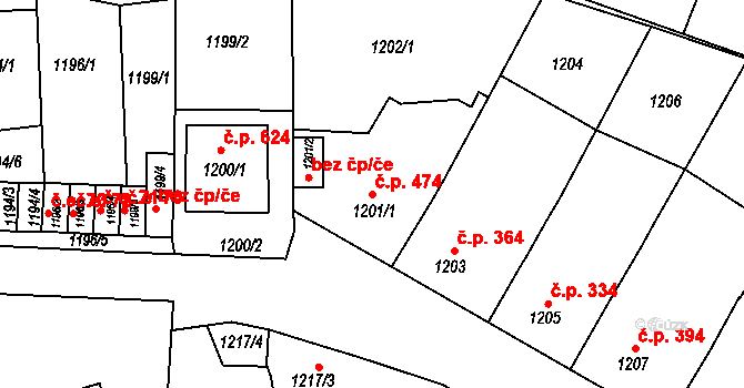 Šitbořice 474 na parcele st. 1201/1 v KÚ Šitbořice, Katastrální mapa