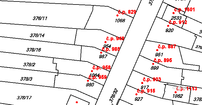 Bystřice pod Hostýnem 985 na parcele st. 987 v KÚ Bystřice pod Hostýnem, Katastrální mapa