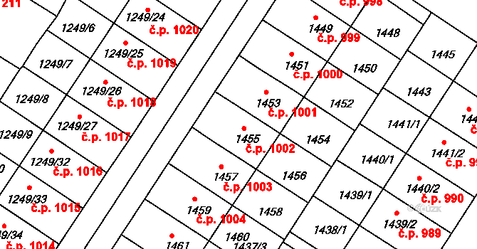 Miroslav 1002 na parcele st. 1455 v KÚ Miroslav, Katastrální mapa