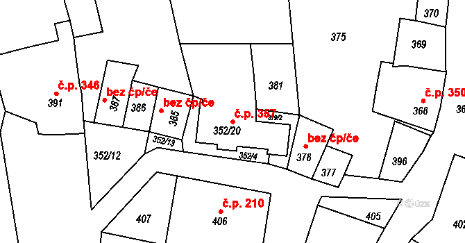 Šatov 357 na parcele st. 352/20 v KÚ Šatov, Katastrální mapa