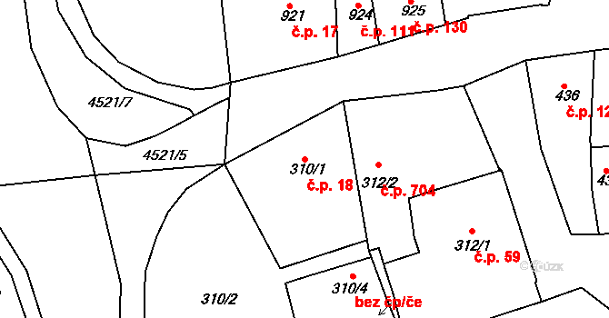 Žižkov 18, Kutná Hora na parcele st. 310/1 v KÚ Kutná Hora, Katastrální mapa