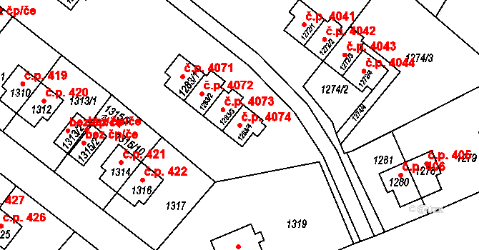 Zruč nad Sázavou 4074 na parcele st. 1283/4 v KÚ Zruč nad Sázavou, Katastrální mapa