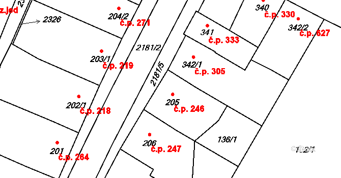 Lišov 246 na parcele st. 205 v KÚ Lišov, Katastrální mapa