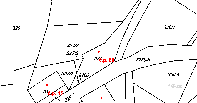 Skuhrov 80 na parcele st. 277 v KÚ Skuhrov u Železného Brodu, Katastrální mapa