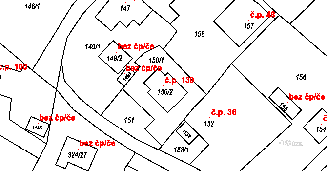 Stará Chodovská 139, Chodov na parcele st. 150/2 v KÚ Stará Chodovská, Katastrální mapa
