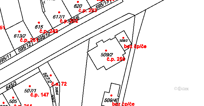 Kobylnice 256 na parcele st. 509/2 v KÚ Kobylnice u Brna, Katastrální mapa