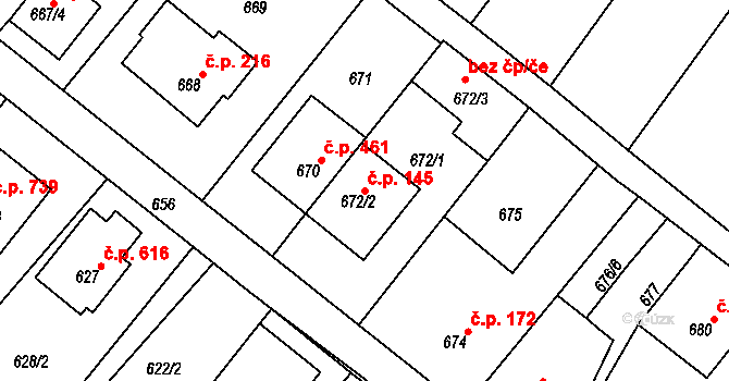 Vnorovy 145 na parcele st. 672/2 v KÚ Vnorovy, Katastrální mapa