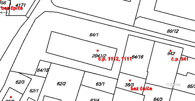 Kyjov 1111,1112 na parcele st. 2041/2 v KÚ Kyjov, Katastrální mapa