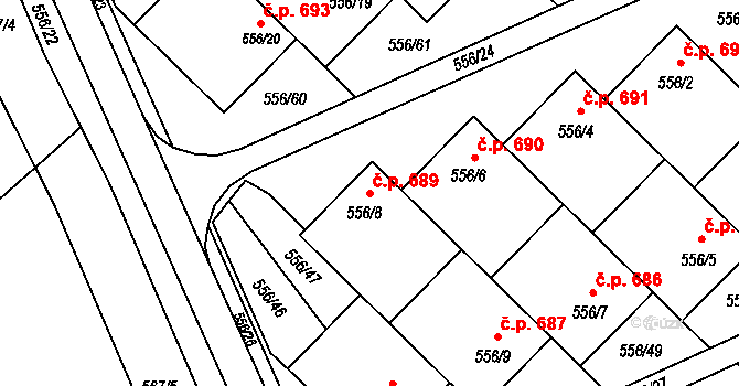 Chropyně 689 na parcele st. 556/8 v KÚ Chropyně, Katastrální mapa