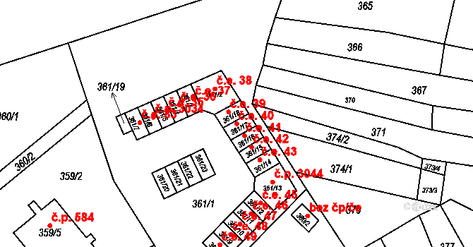 Vyškov-Předměstí 40, Vyškov na parcele st. 361/17 v KÚ Vyškov, Katastrální mapa