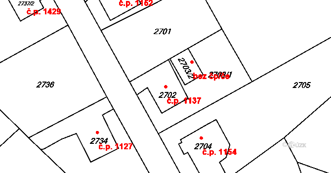 Děčín II-Nové Město 1137, Děčín na parcele st. 2702 v KÚ Děčín, Katastrální mapa