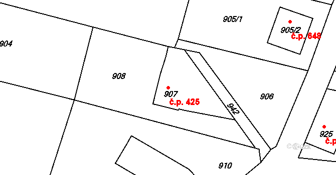 Hrádek nad Nisou 425 na parcele st. 907 v KÚ Hrádek nad Nisou, Katastrální mapa