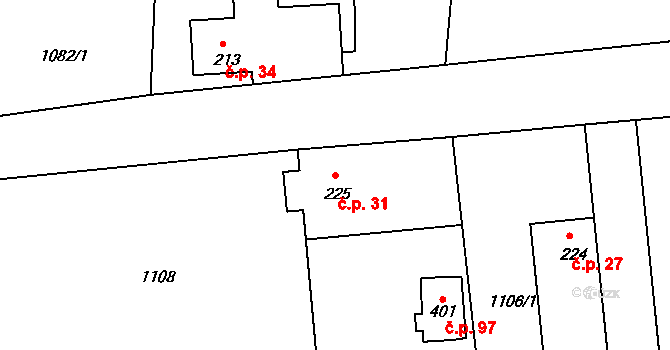 Sedmihorky 31, Karlovice na parcele st. 225 v KÚ Karlovice, Katastrální mapa