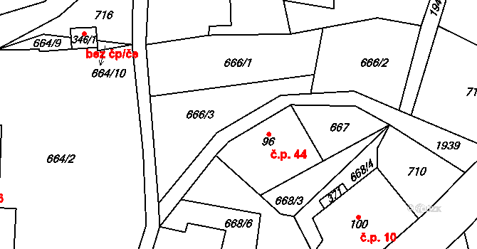 Dlouhý 44, Záhoří na parcele st. 96 v KÚ Smrčí u Semil, Katastrální mapa