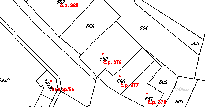 Děčín IV-Podmokly 378, Děčín na parcele st. 559 v KÚ Podmokly, Katastrální mapa